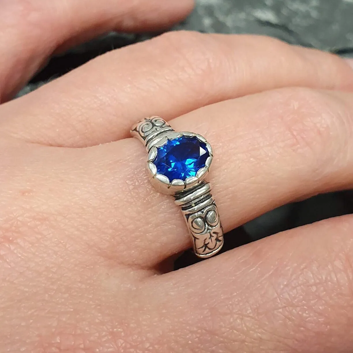 Sapphire Boho Ring - Blue Oval Ring - Solitaire Sapphire Ring