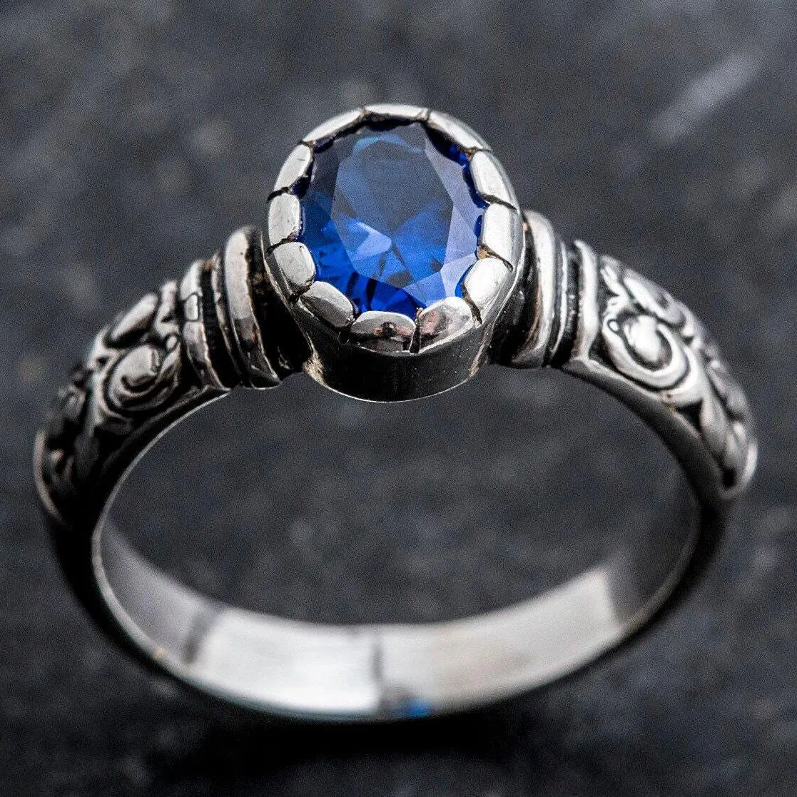 Sapphire Boho Ring - Blue Oval Ring - Solitaire Sapphire Ring