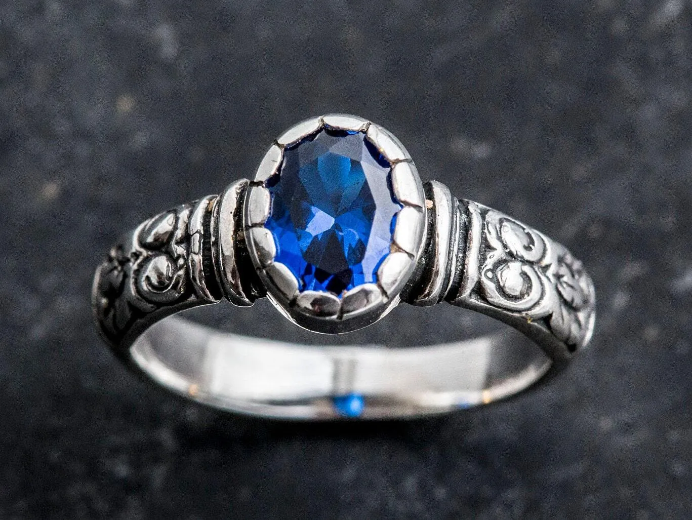 Sapphire Boho Ring - Blue Oval Ring - Solitaire Sapphire Ring