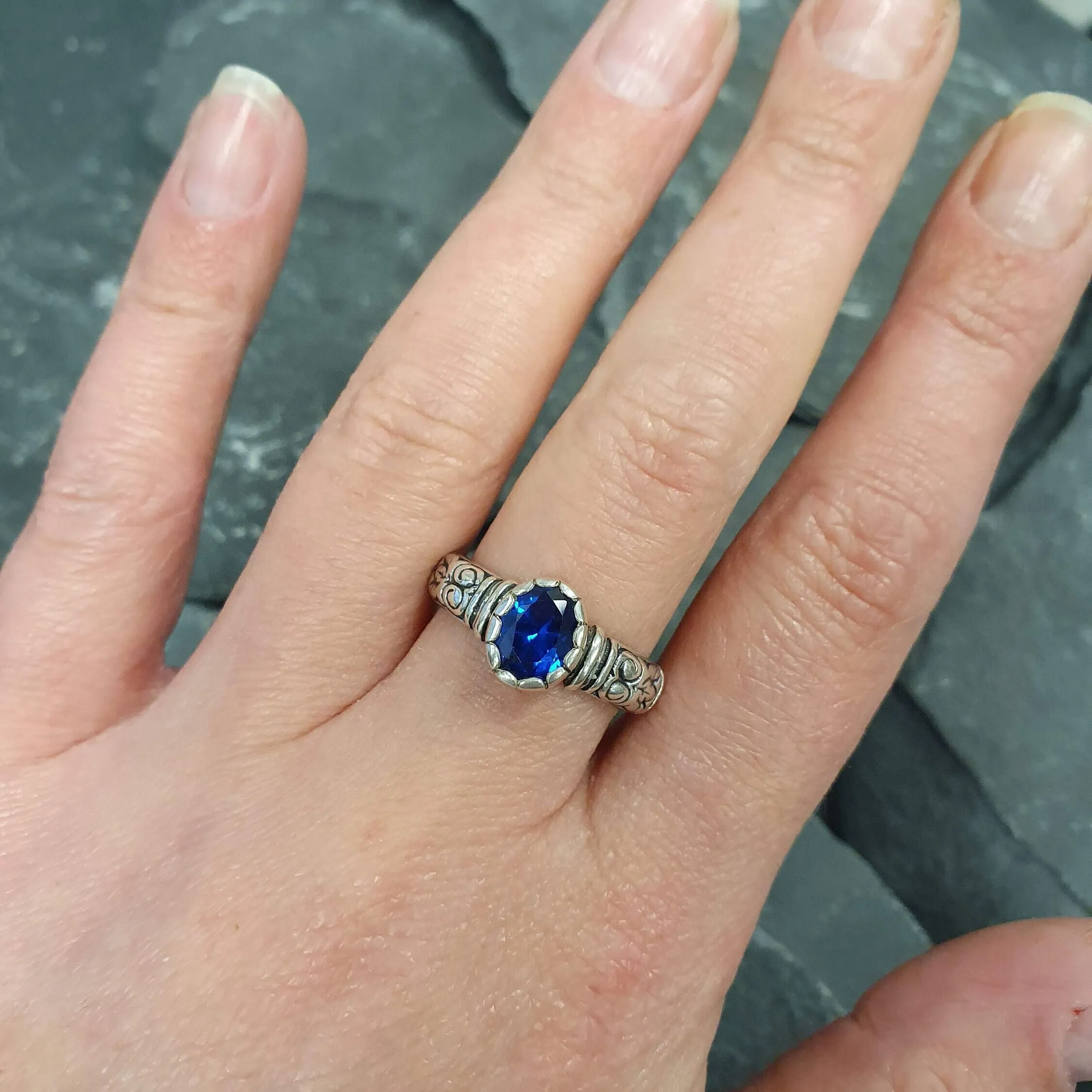 Sapphire Boho Ring - Blue Oval Ring - Solitaire Sapphire Ring