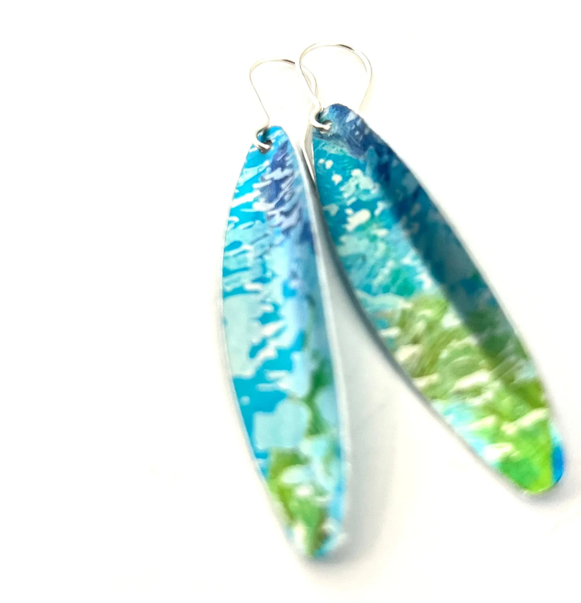 Seascape feather drop earrings