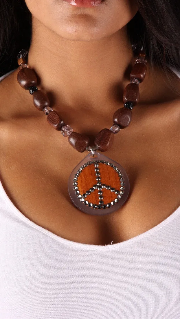 Tarina Tarantino Multibead Peace Sign Necklace Black Shadow