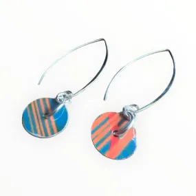 Teal Green and Orange Disk loop Earrings