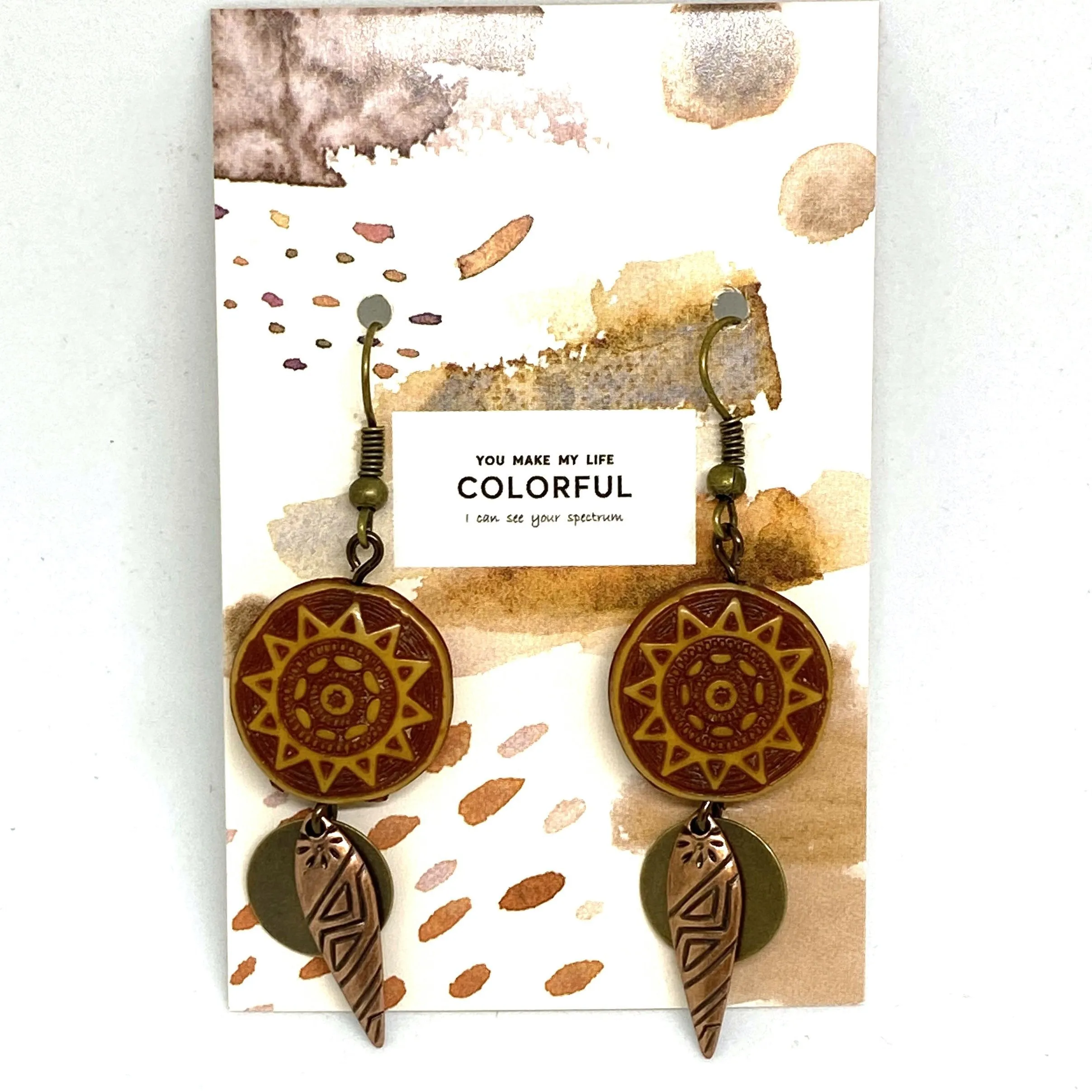 Tribal Sun Beaded Dangle Earrings