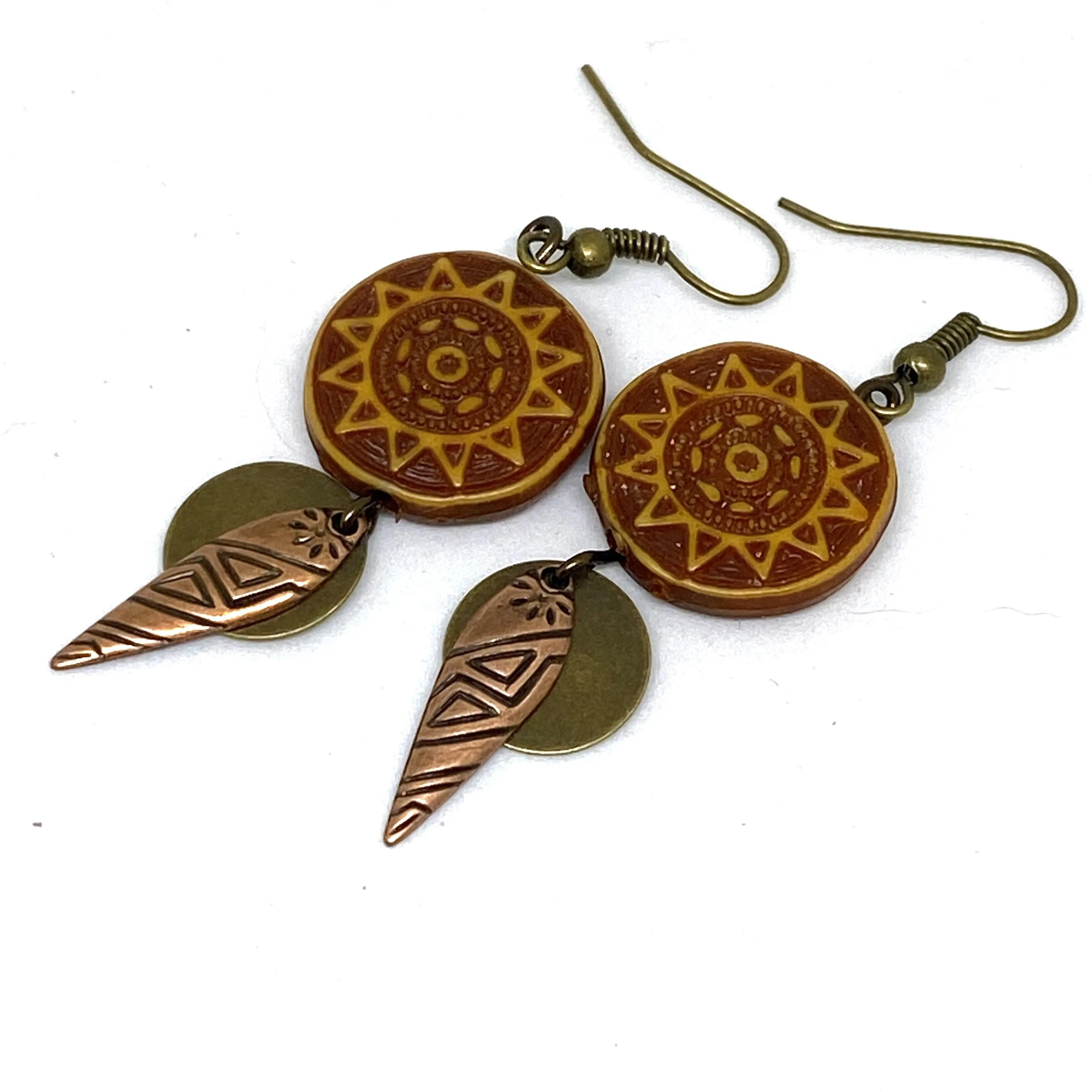 Tribal Sun Beaded Dangle Earrings