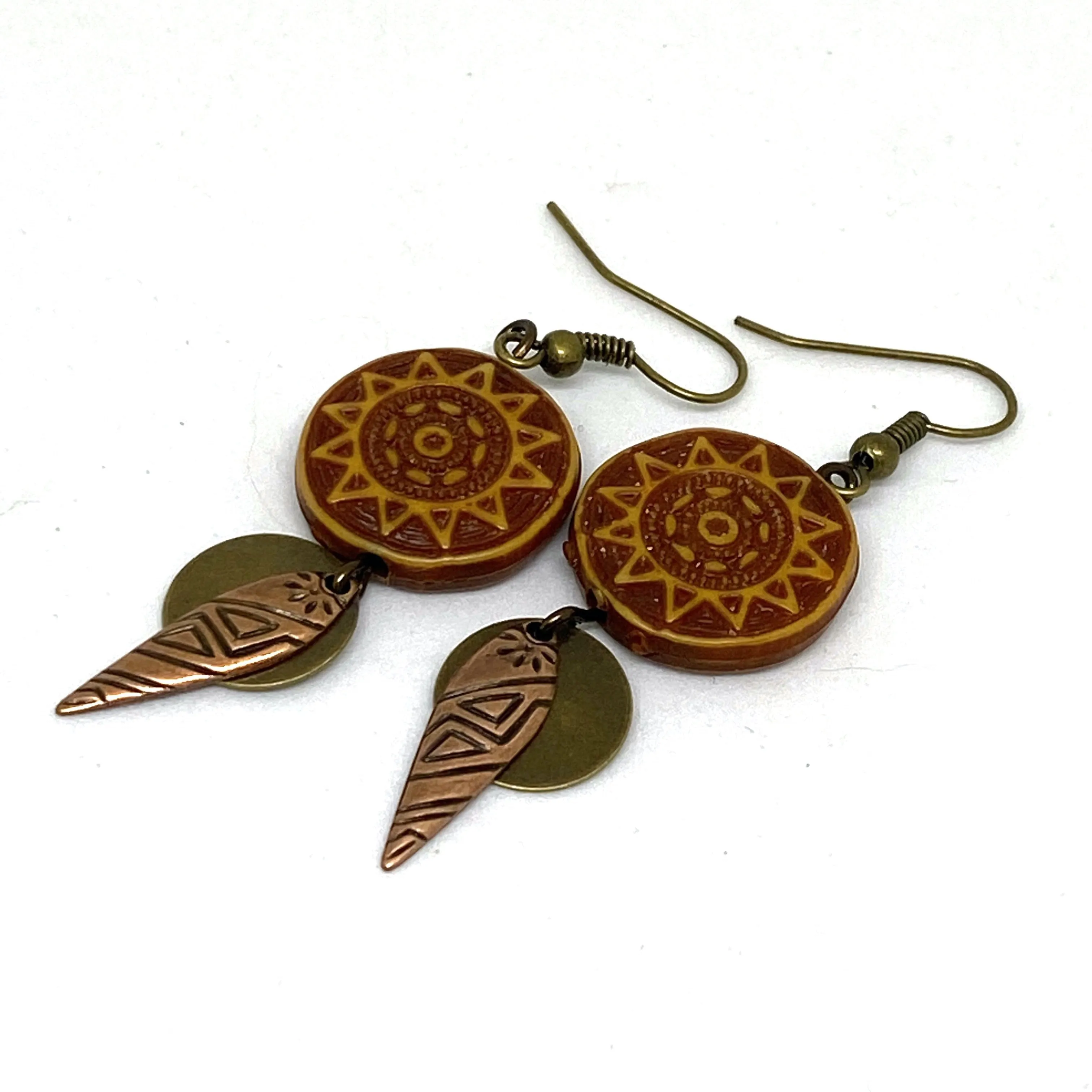 Tribal Sun Beaded Dangle Earrings