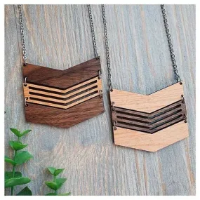 Triple Chevron Wooden Necklace