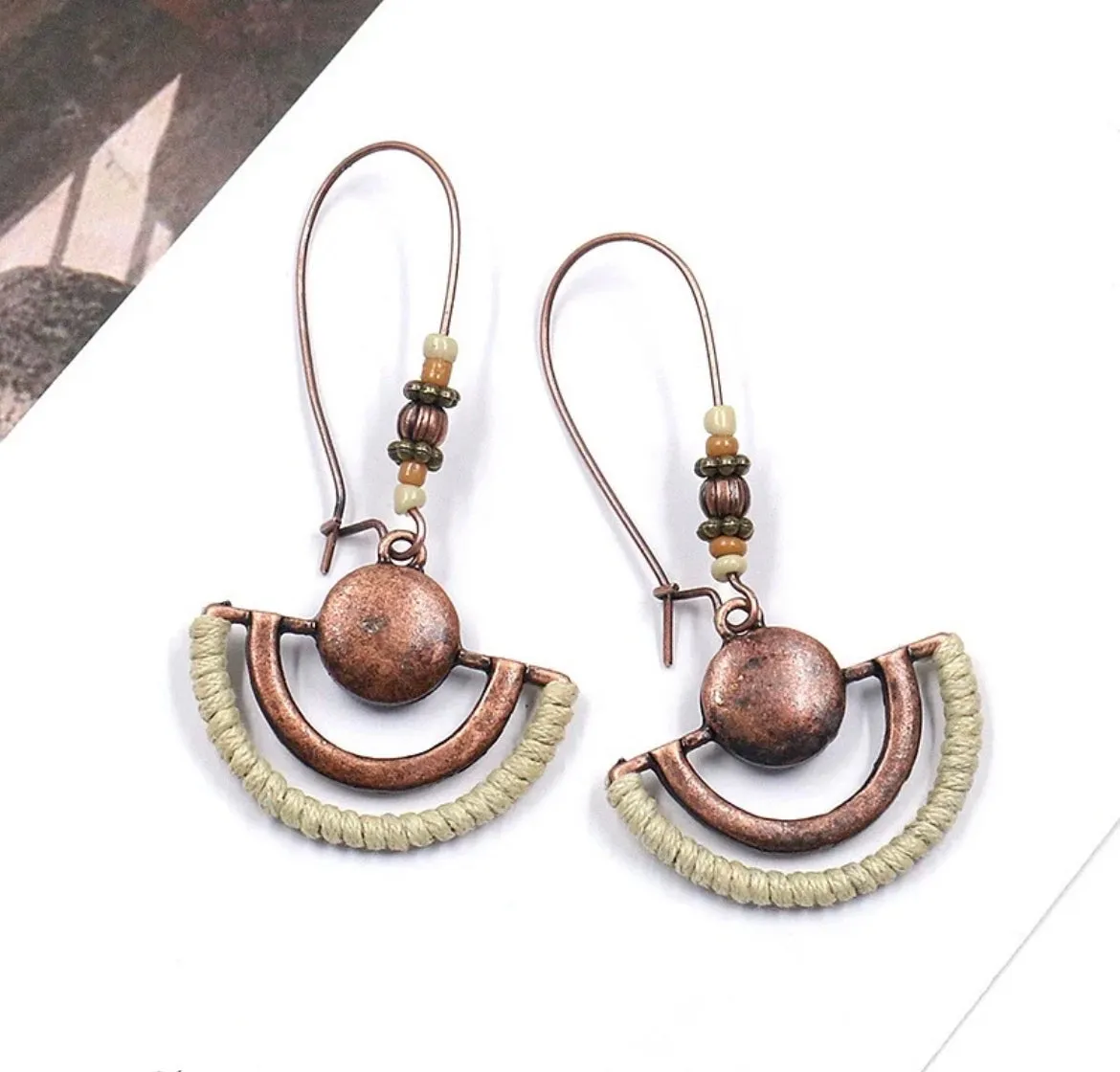 Vintage Semicircle Copper Dangle Earrings