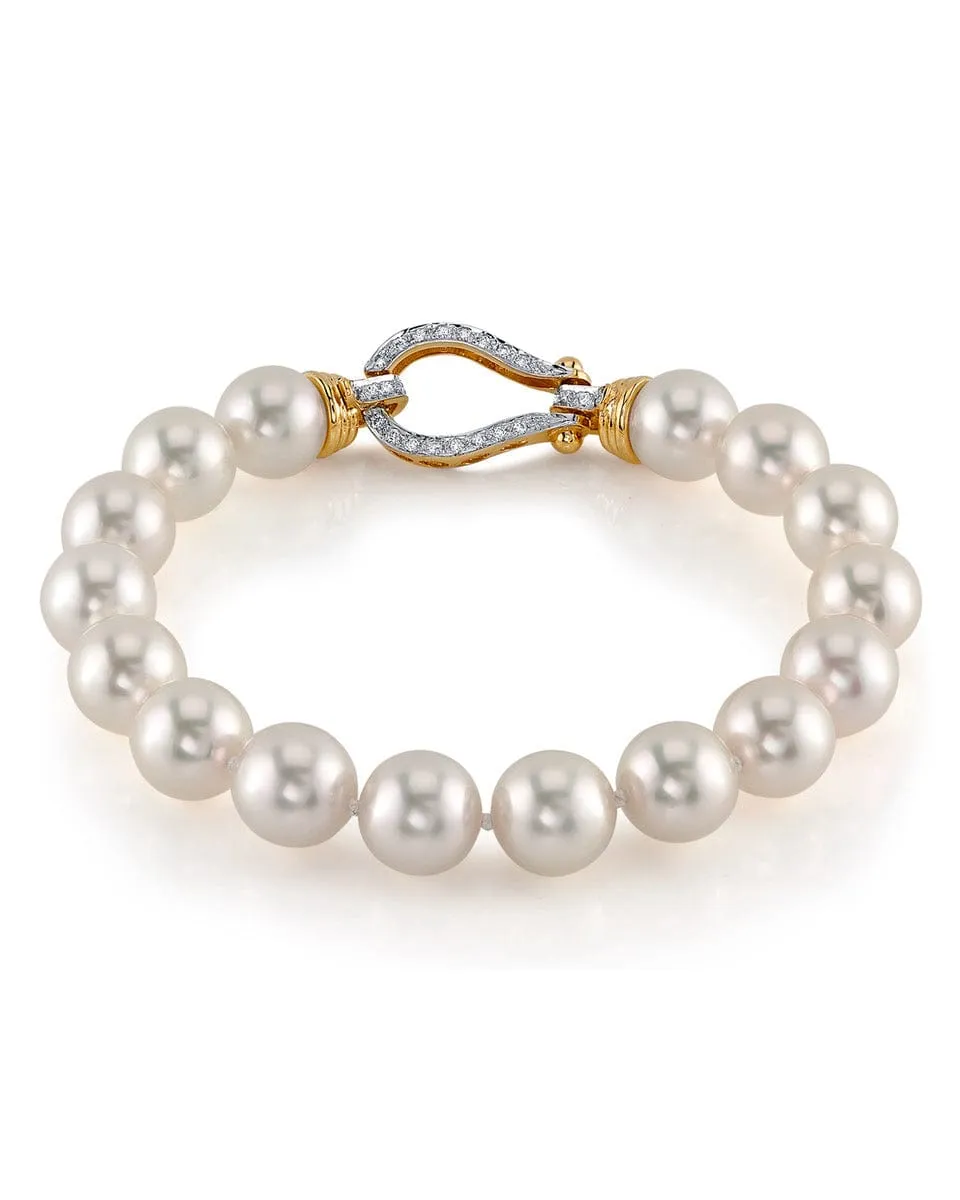 White Japanese Hanadama Akoya Pearl Bracelet, 9.5-10.0mm