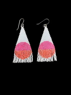 White, Neon Pink and Neon Orange Beaded Earrings