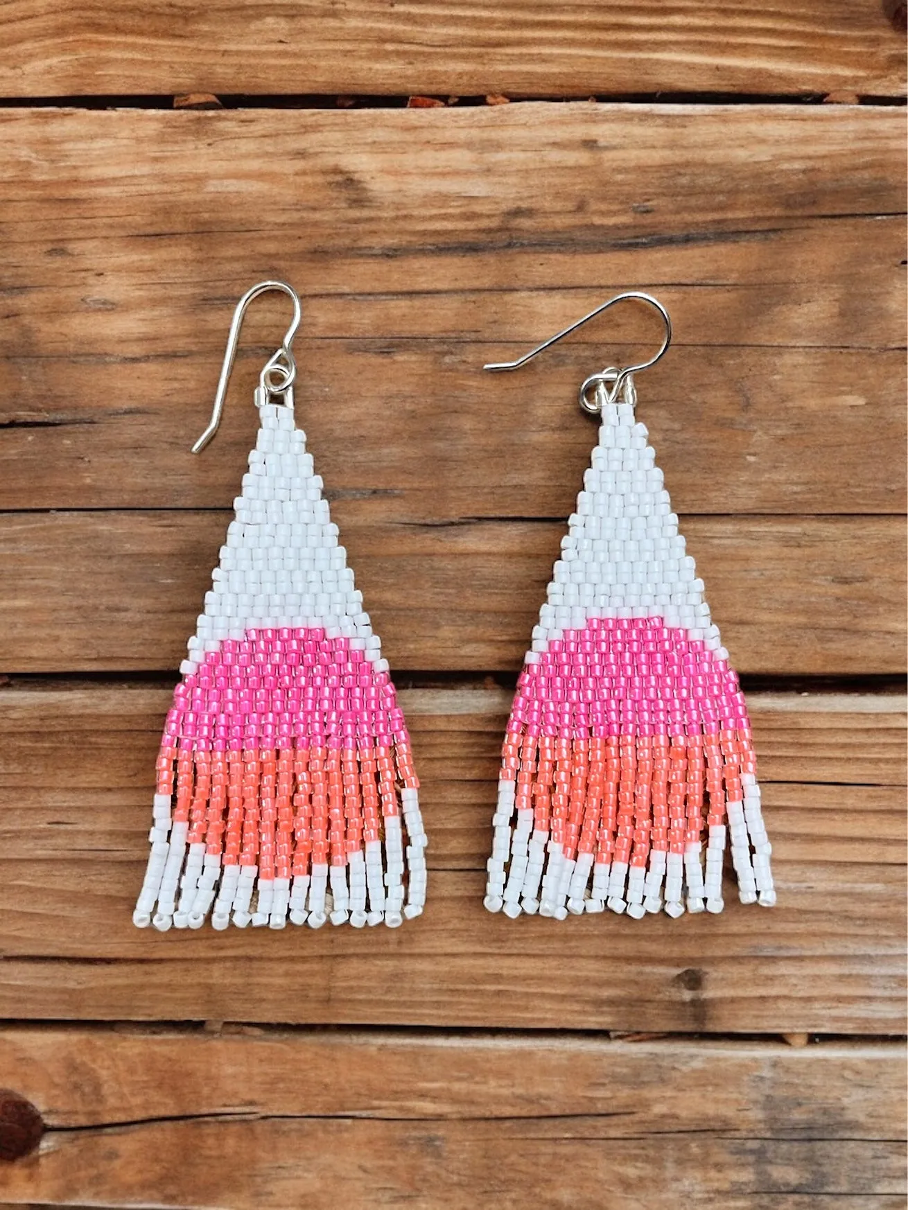 White, Neon Pink and Neon Orange Beaded Earrings