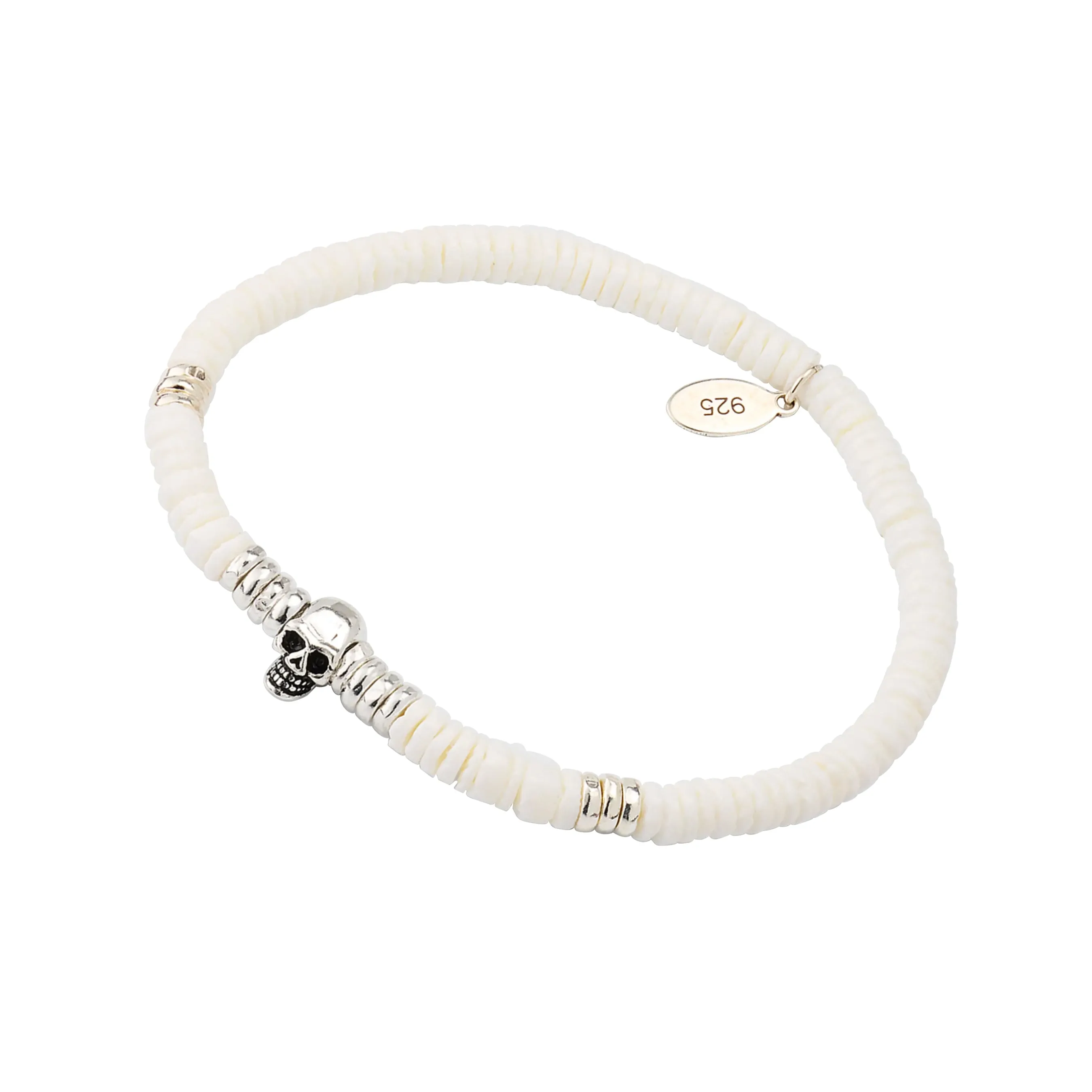 White Shell, Sterling Skull Flex Bracelet