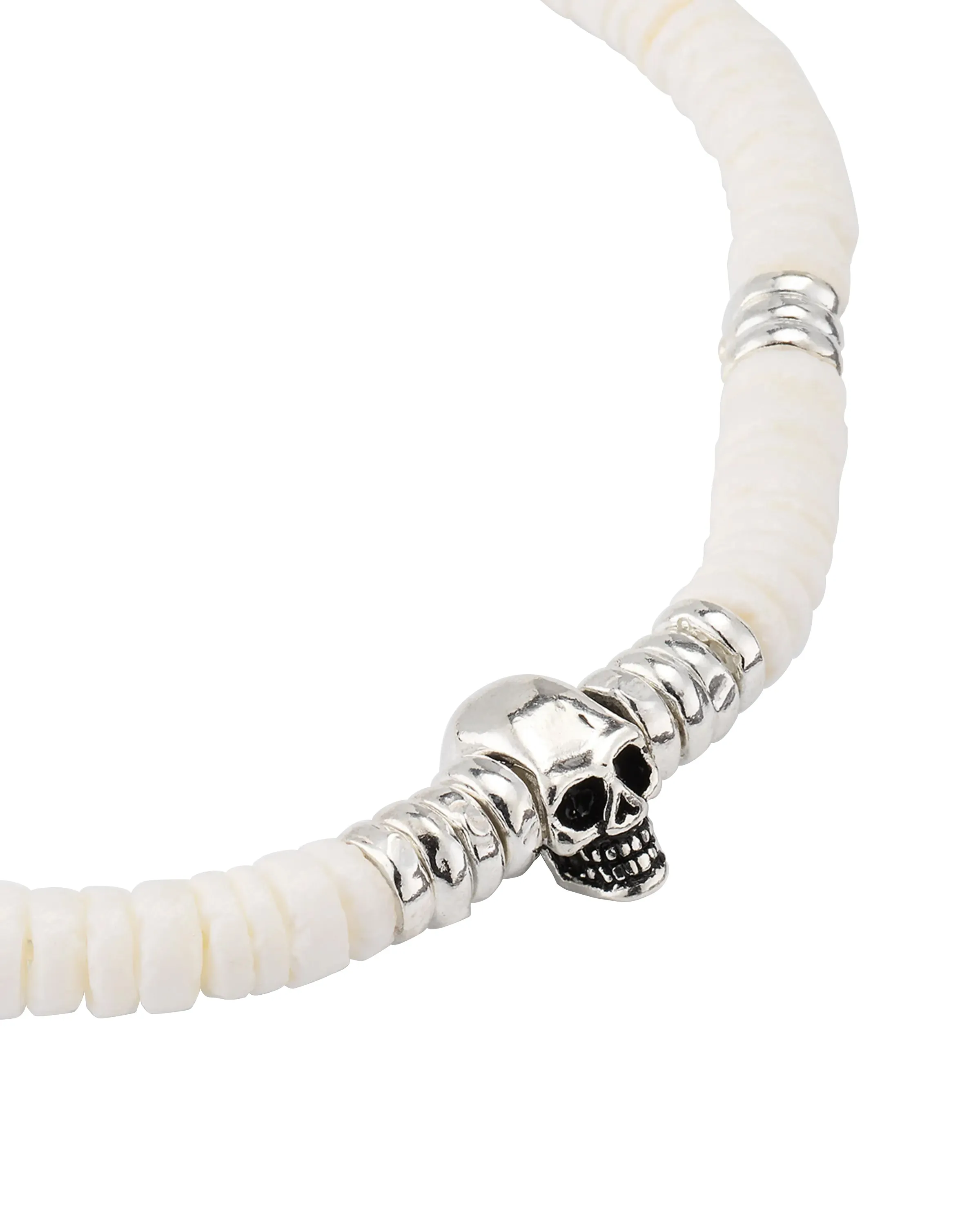 White Shell, Sterling Skull Flex Bracelet