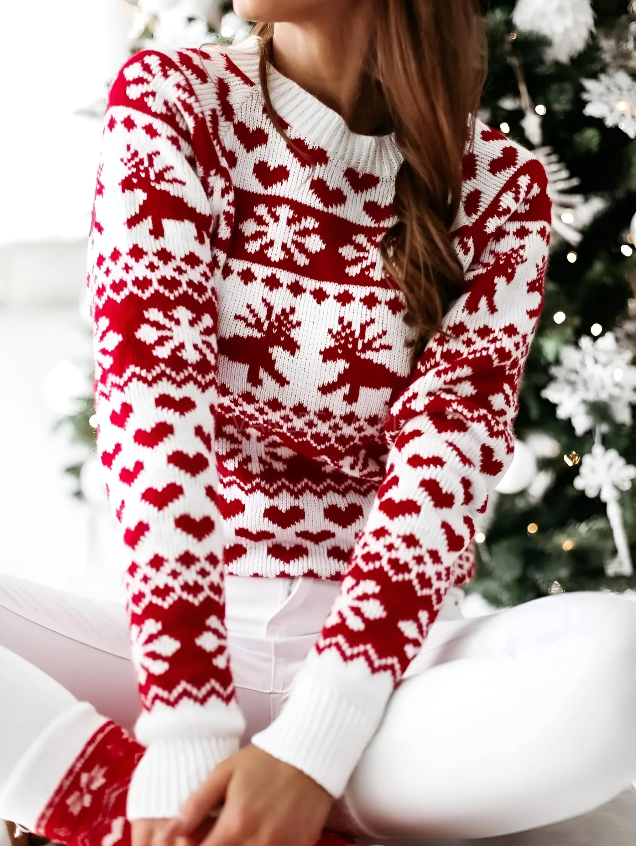 Women's Christmas Sweaters Winter Pullover Tops Casual Long Sleeve Print Knitted Sweater Women Clothes