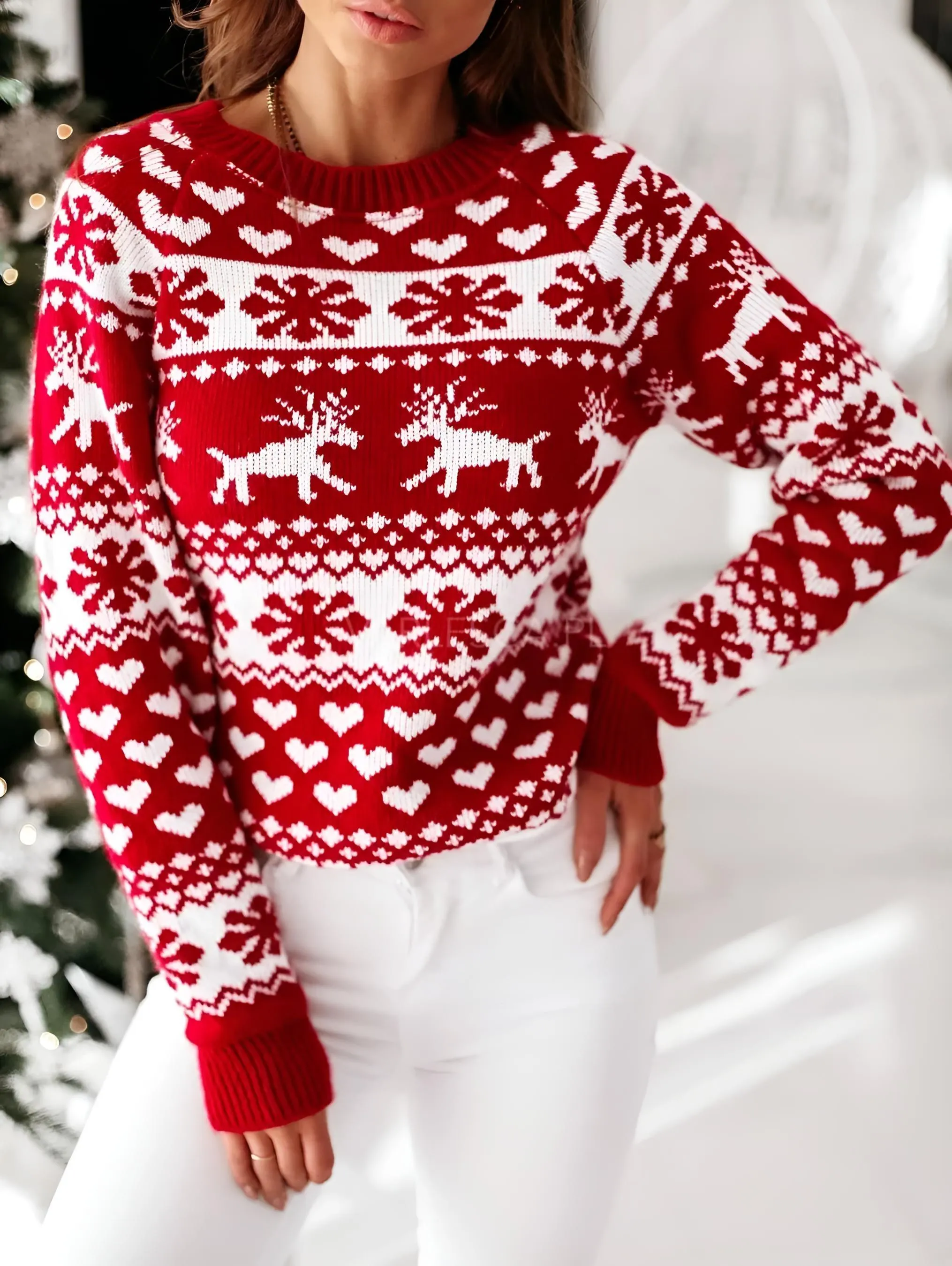 Women's Christmas Sweaters Winter Pullover Tops Casual Long Sleeve Print Knitted Sweater Women Clothes