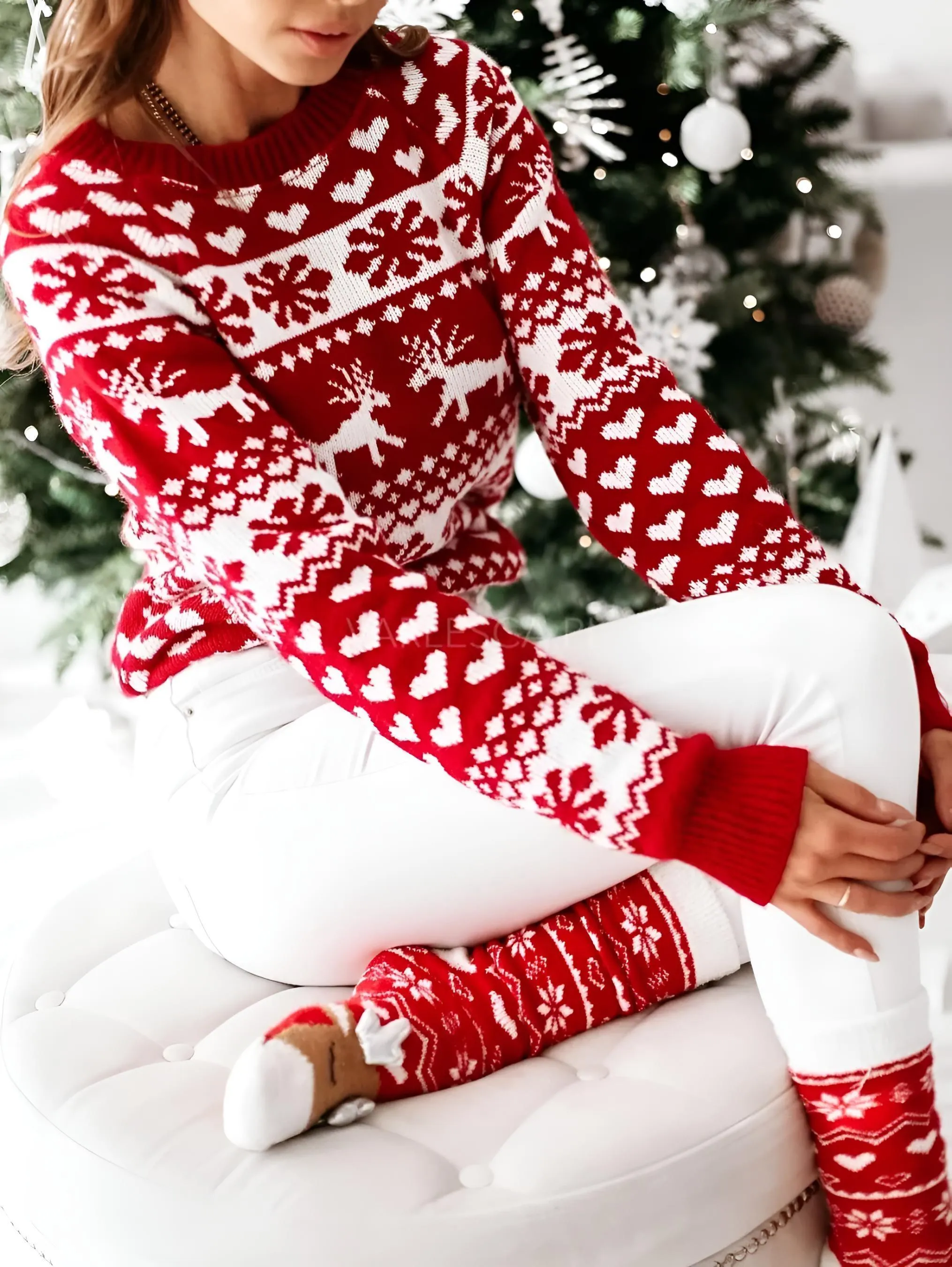 Women's Christmas Sweaters Winter Pullover Tops Casual Long Sleeve Print Knitted Sweater Women Clothes