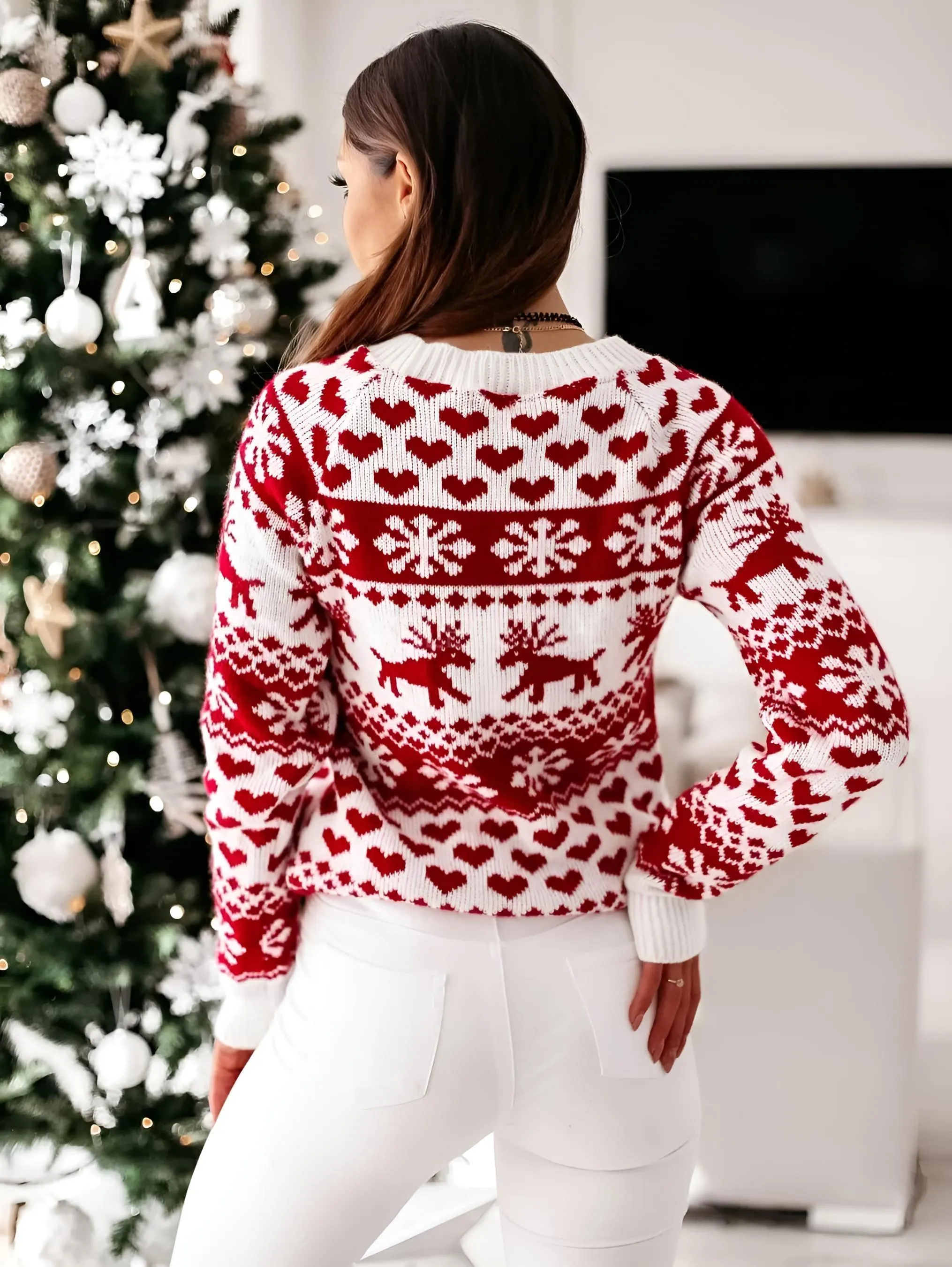 Women's Christmas Sweaters Winter Pullover Tops Casual Long Sleeve Print Knitted Sweater Women Clothes